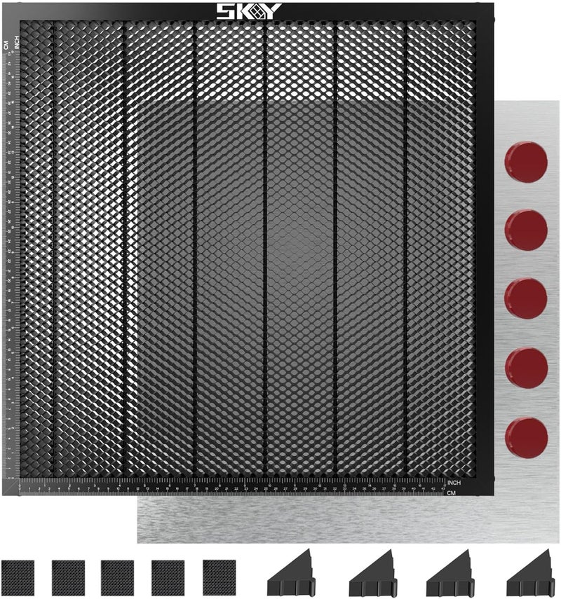 Skouphy Upgraded Oxide Coating Honeycomb Laser Bed 500x500mm Honeycomb Work Table with Fixed Magnets for Most Laser Engraving Machines Fast Heat Dissipation and Smoke Elimination 19.68"x19.68" - Image 1
